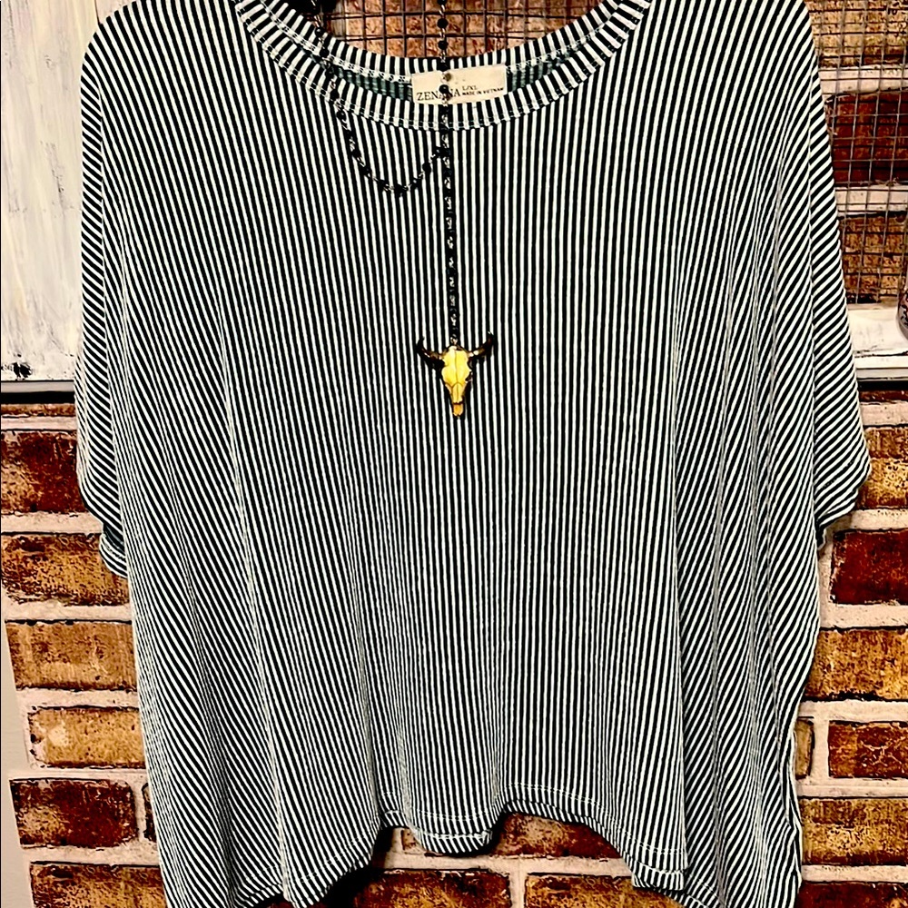 Zenana Outfitters Green and White Striped Top